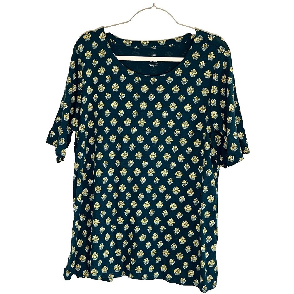 J‎ Jill Floral Top L Pima Cotton Boho Indie Western Tropical Preppy Resort Chic